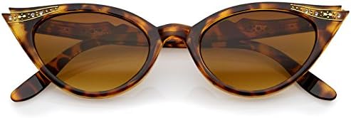 zeroUV 50s Vintage Cat Eye Sunglasses for Women UV400 Embellished with Rhinestones, Pinup Girl & Rockabilly Accessories 50mm (Tortoise)