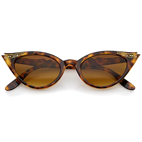 zeroUV 50s Vintage Cat Eye Sunglasses for Women UV400 Embellished with Rhinestones, Pinup Girl & Rockabilly Accessories 50mm (Tortoise)