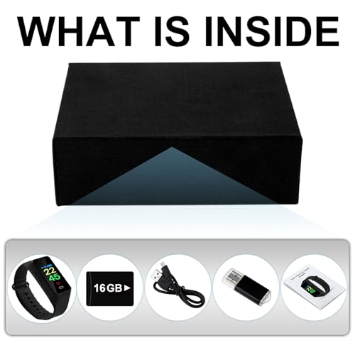 OTADUG Cámara Espía 1080P, Cámara Espía Oculta con Grabación de Audio y Vídeo, Mini Cámara Oculta con Tarjeta SD de 16GB, Mini Camaras de Vigilancia de Pulsera con Visualización de La Hora