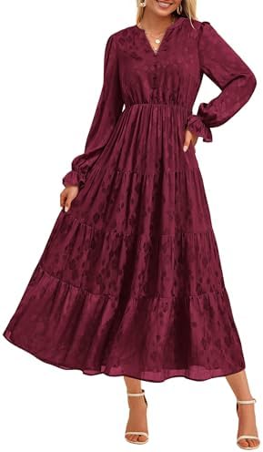 KIRUNDO Fall Wedding Guest Dresses Women 2025 Maxi Long Sleeve Holiday Party Winter Elegant Ruffle Tiered Flowy Long Dress