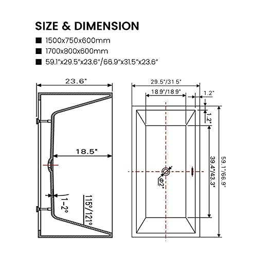 Vanity Art 59 X 30 Inch White Acrylic Freestanding Bathtub | Contemporary Design Soaking Tub With Pop-Up Drain Overflow Included, Upc Certified Va6813B-S #TOP5