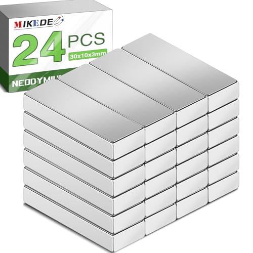 MIKEDE Neodymium Small 24 Pcs Bar Magnets,30x10x3 mm Rectangular Rare Earth Magnets for Crafts, Heavy Duty for Refrigerator, Tool Storage, Whiteboard, DIY