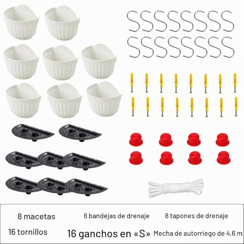 Miniatura 9 de Orimerc Maceteros De Pared Clásicos Lote De 8 Macetas Para Colgar En La Pared, Para Interiores Y Exteriores, Para Cocina, Hierbas, Balcón, Barandilla, Valla, Dormitorio, Enrejado, Color Blanco