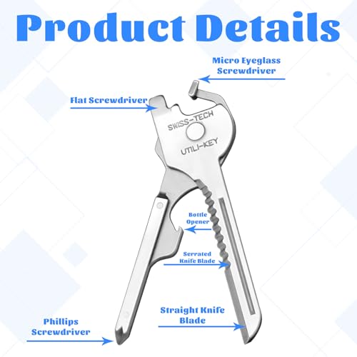 Keychain Portable Cutter Multi Tool,2 PCS 6 in 1 Keychain Stainless Steel Key Screwdriver Pocket Tool Key,Portable Cutter,Portable Bottle Opener Key for Outdoor Camping Adventure Everyday Tools - Image 3