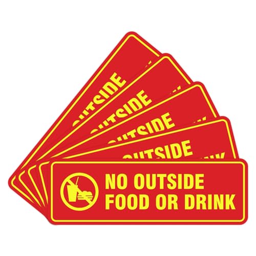 Standard No Outside Food or Drink Door/Wall Sign - Red/Yellow - Large 5 Pack