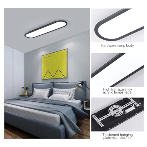 Ganeed Modern Linear Ceiling Lights, 36W LED High Brightness Long Ceiling Lamp, 27.6 Inch Ultra Thin Low Profile Light Fixture for Bedroom Kitchen Closet Hallway, Black/Cool White 6000K by Ganeed - Used condition - Image 6