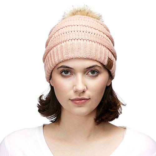 C.c Hatsandscarf Exclusives Unisex Solid Ribbed Beanie With Pom (Hat-43) (Indi Pink) #TOP3