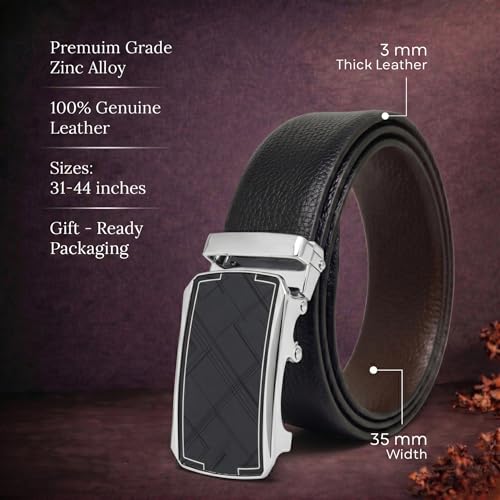 Image of THE MEN THING Mens Genuine Leather Belt | 2 in 1 Reversible (Black & Brown) (1 Pc.) - LUXORIC - ORLUX