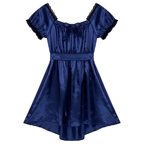 Men's Frilly Ruffled Satin High Low Dress Sissy Crossdresser Lingerie Nightwear Pajamas