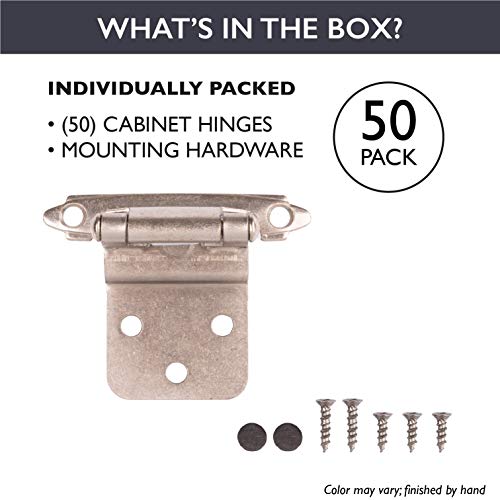 Ilyapa Self Closing Cabinet Hinges Satin Nickel, 50 Pack - 3/8 Inch Inset Variable Overlay Kitchen Cabinet Door Hinge Hardware #TOP2