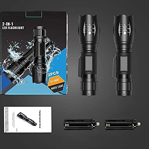 Uv Flashlight Black Light 2 In 1 2 Pcs,Uv Light Led Black Light Flashlights With 500Lm Highlight&4 Mode&Waterproof Ipx 4 For Pet Clothing Food Fungus Detection/Night Fishing/Travel/Camping #TOP6