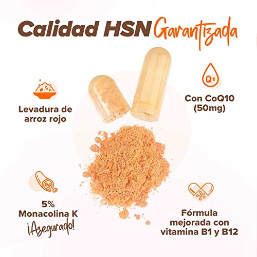 Miniatura 5 de Levadura De Arroz Rojo Coenzima Q10 - Monacolina K - De Hsn 120 Cápsulas Vegetales Reduce Tu Colesterol De Manera Efectiva No-Gmo, Vegano, Sin Gluten