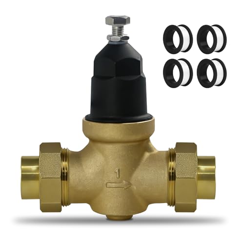 2026 Upgraded1-NR3XLDU 1" NR3XL Pressure Reducing Valve with Double Union FNPT Connection, Stainless Steel Strainer Screen, House Water Pressure Regulator, Complete Accessories, Teflon Tape