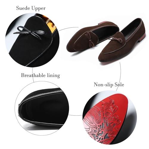 Men's Suede Bow Penny Loafers Casual Driving Slip On Tuxedo Dress Shoes Fashion Wedding Party Prom Shoes3