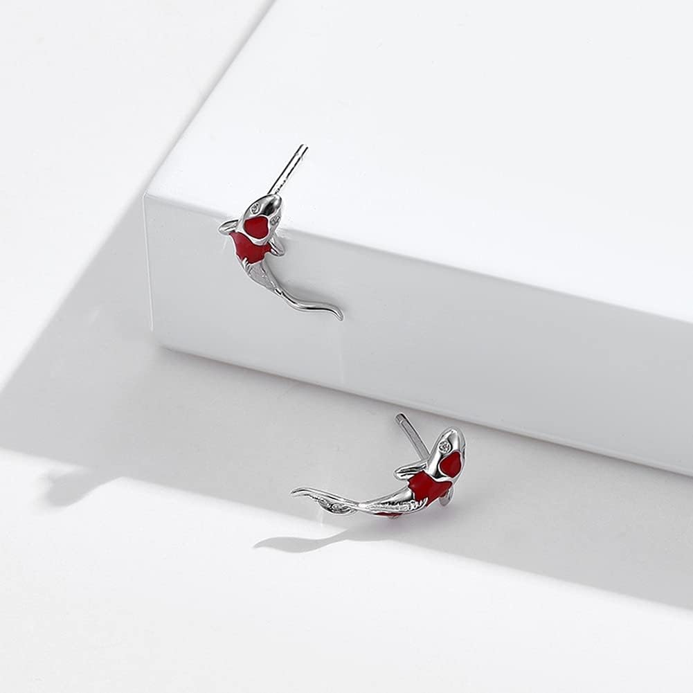 Rofeego Platinum Plated Koi Fish Stud Earrings,S925 Sterling Silver Post