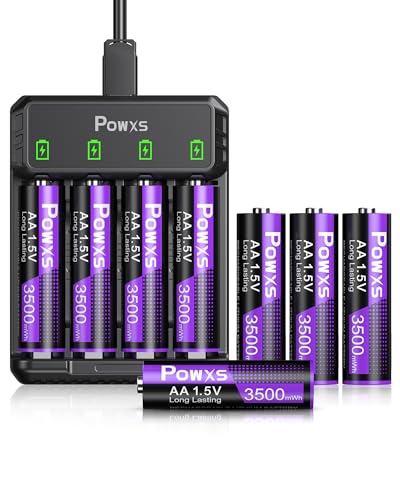 POWXS Rechargeable AA Lithium Batteries 1.5V with USB Charger 8-Pack
