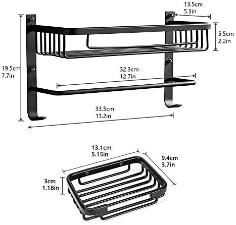 DUFU Shower Organizer No Drilling Storage Bathroom Shelves Organizers Self Adhesive Rustproof Space Aluminum Shower Shelf Wall Mounted with Soap Holder Black