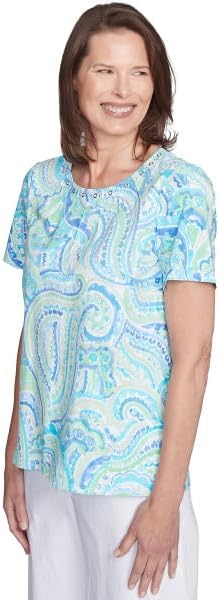 Alfred Dunner Key Item Cotton Paisley Short Sleeve Top