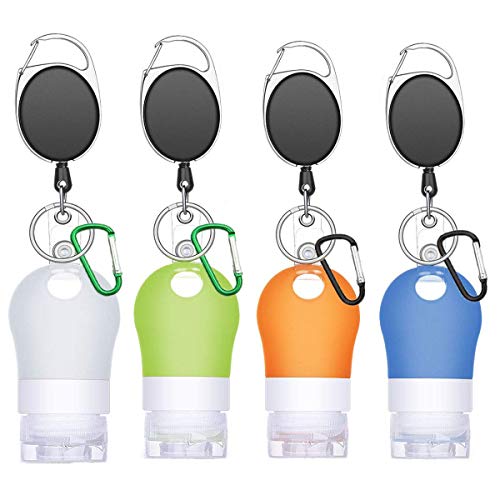4 Pcs Portable Silicone Travel Bottles Keychain Set 1.3oz Empty Hand Sanitizer Bottles Container Leakproof Squeeze Bottles with Flip Cap - Refillable Containers for Toiletries, Shampoo, Liquid ect
