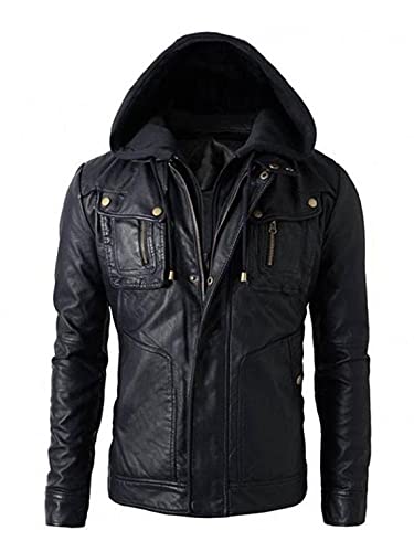 William Jacket - Cafe Racer Vintage Motorcycle Retro Moto Racer Real Leather Jacket Collection (Men's Brando Biker Hoodie Black Leather Jacket, X-Small)