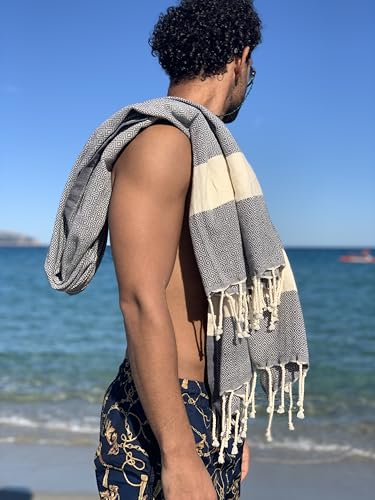 SOLTAKO Premium Hamamtuch Diamant Fouta 2er Set 100x200, Grau/Khaki – Ansicht 4