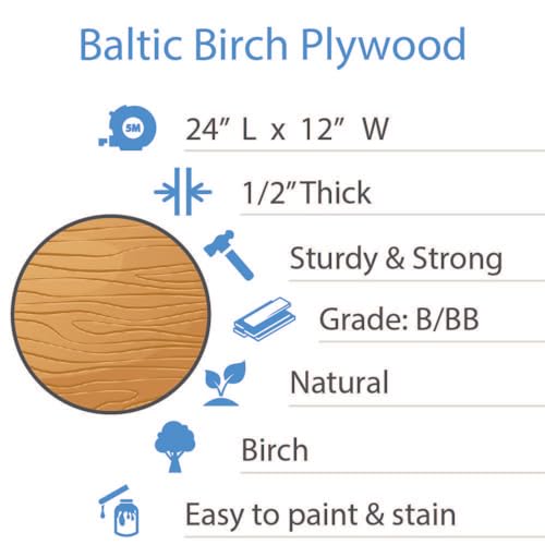 Baltic Birch Plywood 12 x 24 x 1/2 Inch - 12 mm Craft Wood, Pack of 2 B/BB Grade, Stronger Than Basswood Sheets or Balsa Wood, Perfect for Laser, CNC Cutting, Wood Shelves, by Woodpeckers