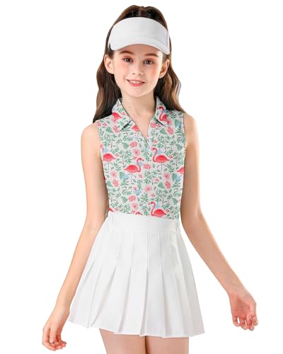 Image of Soneven Girls Sleeveless Polo Shirts Button UP Golf Tennis T-Shirts with Collared Quick Dry Tank Tops for 4-14 Years