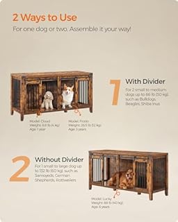 Feandrea Large Dog Crate Furniture, Heavy-Duty Dog Cage for 1 Large Dog or 2 Medium Dogs, with Divider, Sliding Doors, TV Stand, Rustic Brown PFC301X01