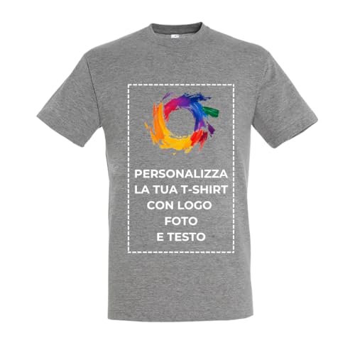 Maglietta in cotone semipettinato ring-spun, personalizzabile con logo o immagini, taglia M, grigio