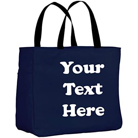 all about me company Personalized Monogrammed Shoulder Bag with Custom Text Essential Canvas Tote Bag with Customizable Embroidered Monogram (Navy) Cover
