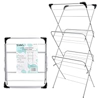 SWL 3 Tier Clothes Airer | Foldable Drying Rack Indoor & Outdoor | Heavy Duty Steel Clothes Horse with 14M Drying Space & Hanger Slots | Compact Laundry Drying Stand (Silver Grey)