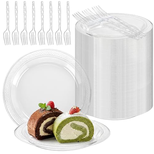 400pcs Clear Plastic Plates Set Include 200pcs 6-Inch Disposable Party