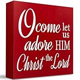 PKW O Come Let Us Adore Him Red Christian Christmas Decorations Religious Church Christmas Decor 5 x 5 inch