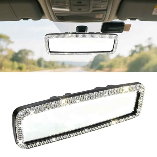 QKWL Rearview Mirror, Bling Car Accessories For Women, Hand-set Diamonds, Fashionable, Elegant, High-Definition, Simple And Beautiful，Suitable For Most Vehicles