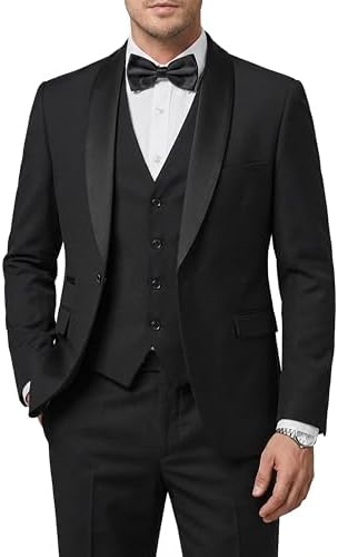 MY'S Men's 3 Piece Tuxedo Set with Tie, Shawl Lapel Suit Blazer Vest Pants