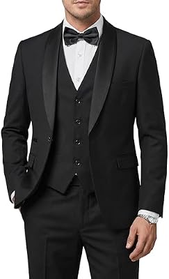 Men's 3-Piece Black Tuxedo Set with Bow Tie – Slim Fit Shawl Lapel One-Button Jacket, Vest & Pants –...
