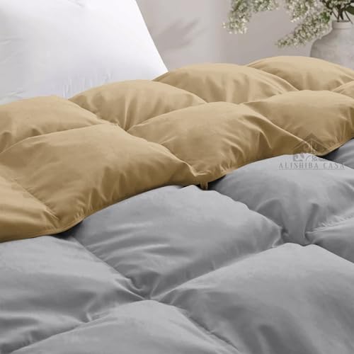 Image of Super Comfort Reversible 500 GSM Comforter Double Bed Size (90 inchX100 inch) - Heavy Winter Comforter 500 GSM Microfiber Fill - Duvet /Blanket Double Bed - Beige /Silver Grey Color