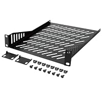 Tecmojo 10 Zoll 1HE 200mm Tief Fachboden, Befestigung Vorne für 10" Serverschränke,Bodenplatte mit Lüftungsöffnungen,Metallregal, Verbesserte Luftzirkulation, Schwarz – Ansicht 3