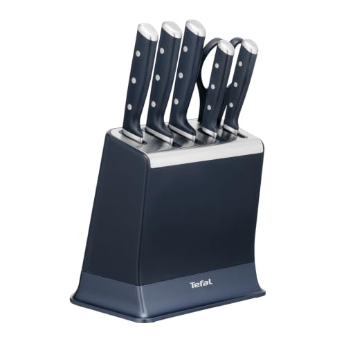 Tefal Ever Sharp Pro, Set de cuchillos de 6 piezas, 5 cuchillos, Tijeras, Bloque con afilador integrado, cuchillas de acero inoxidable, tecnología para un afilado duradero, K297S744