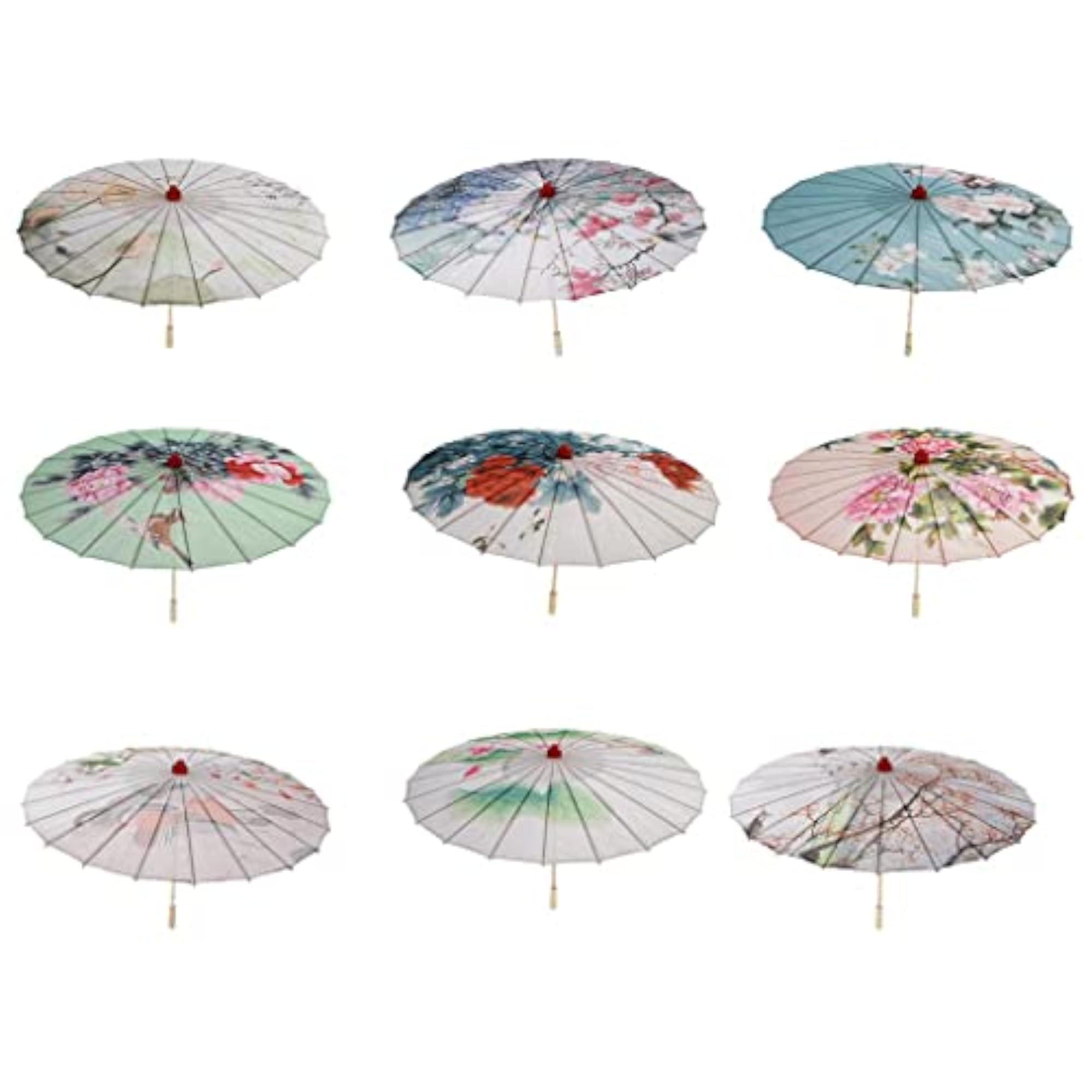 3X Vintage Chinese Silk Cloth Umbrella Parasol