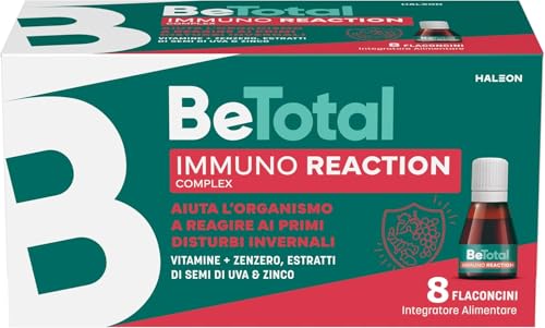 Be-Total Immuno Reaction, Integratore Alimentare Supporto per le Difese Immunitarie, con Vitamina C, B6, Zenzero, Acerola, Adulti, 8 Flaconcini