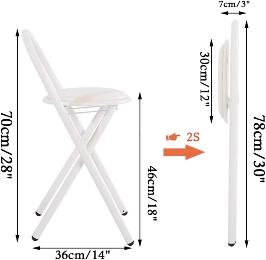 Folding Stool with Backrest, Round Foldable Bar Stool, Heavy Duty Metal Upholstered Chair for Indoor