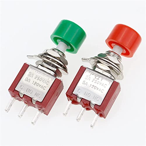 Interrupteur à bouton-poussoir momentané 3 pin C-NO-NC 6mm rouge et vert pour circuit