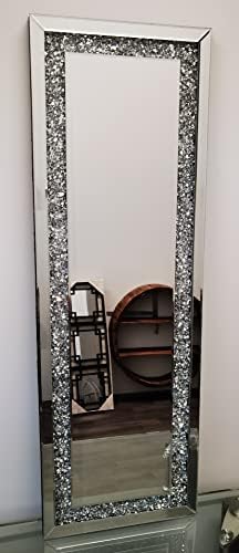 DEENZ 40X120Cm New Gatsby Full Length Crushed Diamond Crystal Glass Silver Rectangle Frame Bevelled Wall Mirror Home Décor For Living Room Bedroom Bathroom