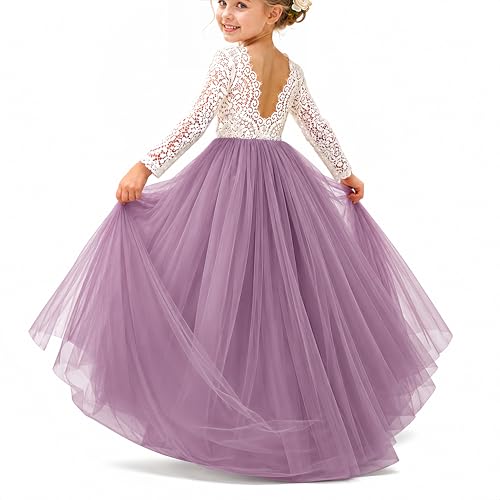 Flower Girl Dress for Toddler Girls - Lace Tulle, Boho Back