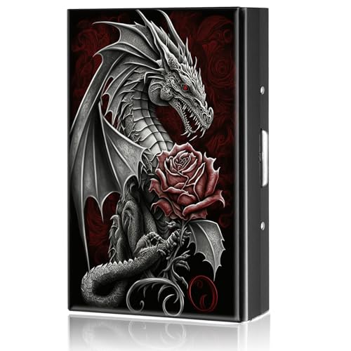 RAUEDWDJS Carteira de metal, porta-cartão de crédito para mulheres e homens, carteira pequena com porta-cartões, Dragão rosa, Moderno