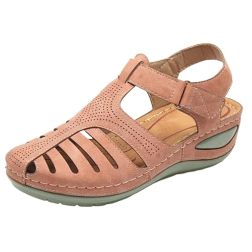 Sandaler damer läder – sandaletter stängda tofflor halkfria sandaletter ultralätta sportsandaler justerbar rem utomhussandaler bågsstöd strandskor ortopediska fritidsskor, ROSA, 37