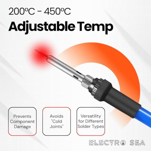 Image of ElectroSea 60W Soldering Iron with Adjustable Temperature and 5 Interchangeable Tips for Electric Welding, DIY, Iron Rework and Repairs Soldering Gun