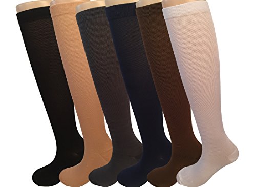 6 Pair Women Graduated Compression Running Hiking Bike Travel Socks 8-15mmHg (Assorted) -L/XL