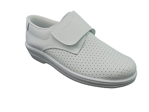 Percla - Zapato Sanitario de Piel con Cierre de Velcro y Suela de Goma, para: Mujer Color: Blanco Talla:42 Cover